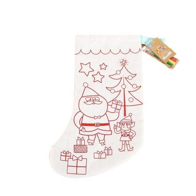 China Portable DIY Craft Decorations Drawing Canvas Christmas Socks Stocking Bag With Marks Pen For Christmas for sale