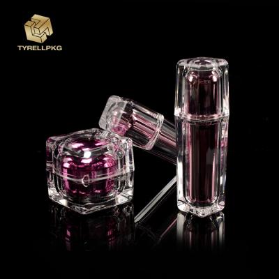 China Luxury Cosmetic Acrylic Lotion Bottle Packaging Containers Square Acrylic Cream Jar Set for sale