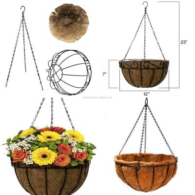 China Indoor Planter Flowers Hanging 4 Pack Metal Planter Basket With Cocos Coir Lining for sale