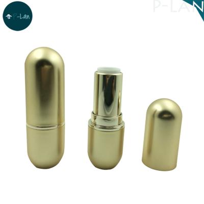 China Recyclable Matte Gold Pill Shape Empty Bullet Shape Lipstick Tube With Ring for sale