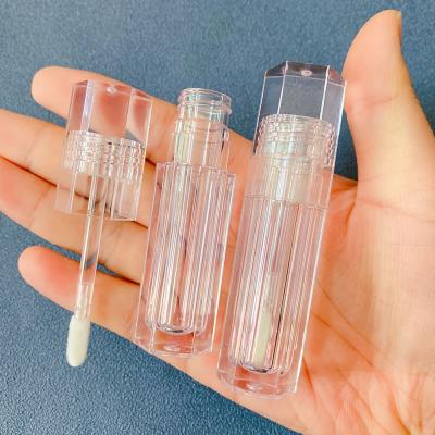 China Stock Transparent Hexagon Lip Gloss Cosmetic Brand Plan 100pcs PETG Full Lip Gloss Bottles 5ml Clear Logo Wands Lip Gloss Custom Tube With Brush for sale