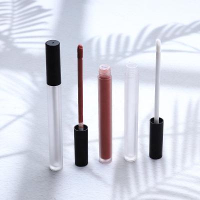 China Wholesale Plastic Stock Lip Gloss Bottle MOQ 100PCS Matte Black Cap Long Slim Round 3ML Lip Gloss Recyclable Empty Tube Container for sale