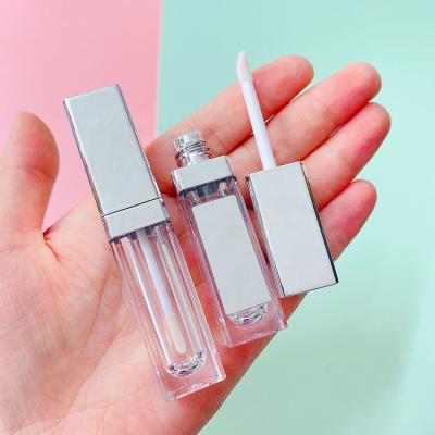 China Plan Cosmetic Brand Customize Logo Wholesale Square Empty 5ml Silver Lip Gloss Container Lip Gloss Tubes Lip Gloss Tube With Mirror for sale