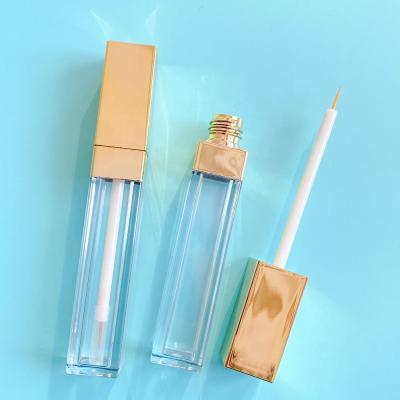 China 100pcs 6ml Gold Square Clear Empty Tube Wholesale Cosmetic Eyeliner Stock Private Label Eyelash Serum Custom Tubes for sale