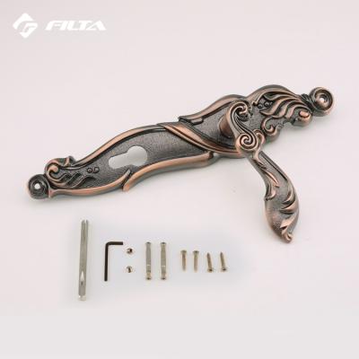 China Classical Classic Matte Antique Copper Exterior Plate Zinc Door Handle Wooden Door Handle for sale