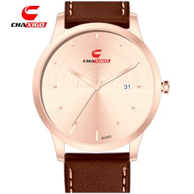 China Luxury full calendar chaxigo watches dropshipping 3atm thin water to resist fashion leather men quartz watch wholesale for sale