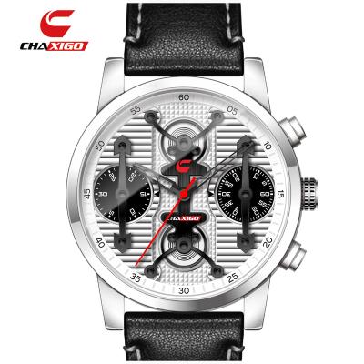 China Full stainless steel luxury quartz chronograph sports watch men's chaxigo calendar brand business watch waterproof leather strap for sale