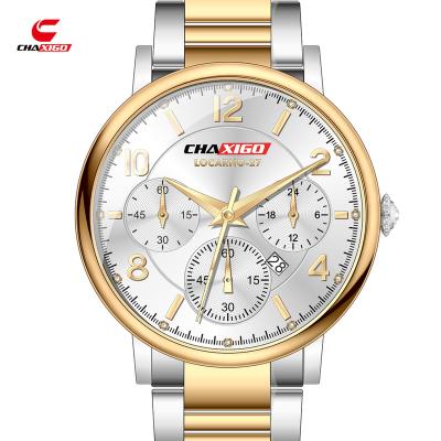 China Chaxigo Men's Quartz Steel Band Day/Date Watch Fashion Business Luxury Simple Calendar Waterproof Watch for sale