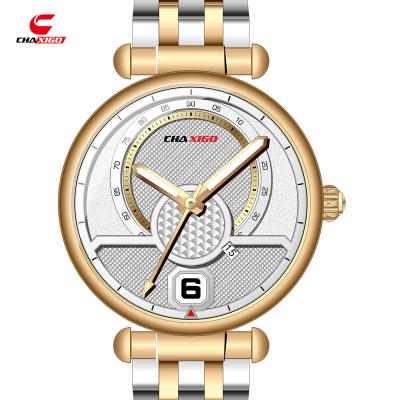 China Simple stylish fashion men's day/date chaxigo business quartz watch calendar sports steel band waterproof watch for sale