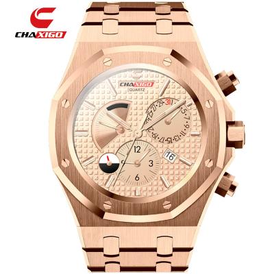 China Chaxigo 2021 calendar sales OEM quartz luxury high movt full stainless steel japan custom brand men business sport fashion wristwatch for sale