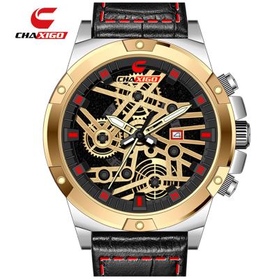 China Luxury full watch gold chaxigo brand calendar hands waterproof luminous quartz watches men business wristwatches for sale