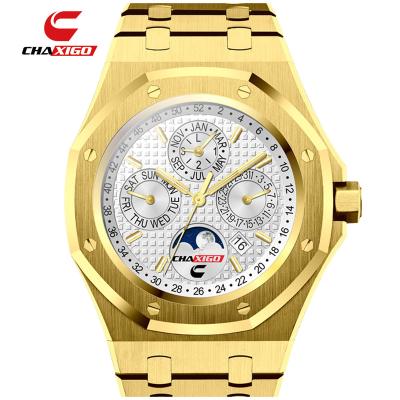 China Stainless Steel Relogio Masculino Chaxigo Calendar Trend Quartz Watch Men Luxury Waterproof Glass Watch Full Hand Locomotive for sale