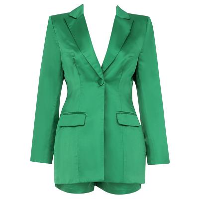 China Spring Suit 2022 New Autumn Solid Color Green Button Long Sleeve Blazer Coat Cardigan Female Set Breathable Lapel Hot Sale for sale