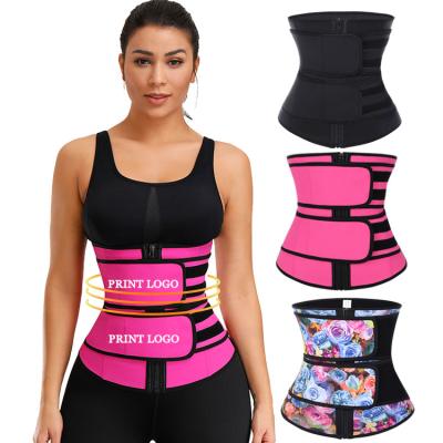 China Custom Logo Breathable Double Compression Belt Women Fitness Slimming Corset Waist Trainer Private Label Latex Waist Trainer for sale