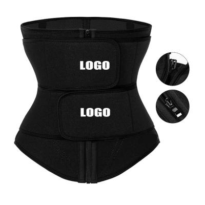 China New Logo Women Compression Double Belt Waist Trimmer Antibacterial Custom Neoprene Workout Hot Sauna Sweat Lose Fat Waist Trainer Shaper for sale