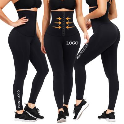 China Antibacterial Custom Logo 3 Color High Waist Yoga Leggings Fit Trainer Hooks Women Tummy Trimmer Waist Control Leggings Wholesale for sale