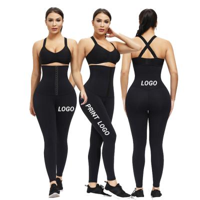 China Custom Logo Antibacterial 2 in 1 Tight Trainer Corset Women Workout Tummy Trimmer Control Body Shaper Elasticity Waist Leggings for sale