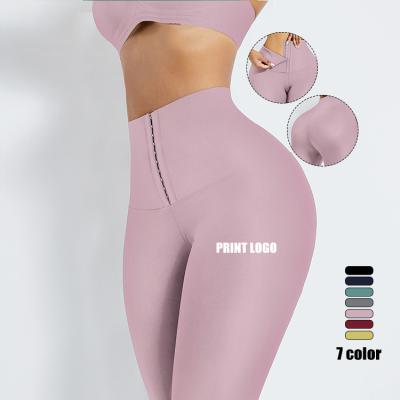 China Breathable Custom Logo Tummy Trimmer Waist Trainer Legging Fitness Butt Lifter Yoga Pants Gaiters Tight Elasticity Adjustable Hooks for sale