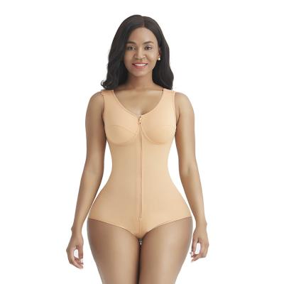 China Antibacterial Comfortable Skin Color Cloth Skin Color Wide Front Zipper Full Body Shaper Slimming for sale