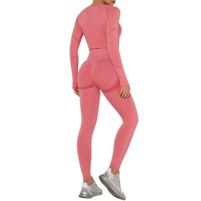 China Hot Selling Anti-UV Watermelon Yoga Equipment Red Seamless Full Body Thumb Notch Yoga Suit Women Seamless Set for sale