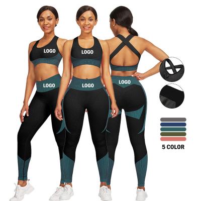 China New Two Piece Set Set Slit Gym Wear Set Cross Back Yoga Bra And Yoga Pants Women Summer High Quality Tracksuit for sale