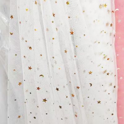 China Breathable Polyester 100 Mesh Fabric Star And Moon Patterns Wedding Lace Fabric Sequin For Skirt for sale