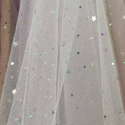 China Dreamy Moon Pattern Breathable Star Pack Flowers Mesh Fabric Hexagon Glow Sequin for sale