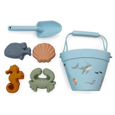 China Summer Outdoor Games Portable Silicone Sand Bucket Toys, Silicone Beach Toys Beach Accessories for Kids Sand Toy Molds Shovel and Bucket Set for sale