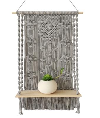 China Macrame Wall Hanging Bohemian Shelf - Wall Shelves with Handmade Woven Rope - Boho Shelves Organizer Hanger for Living Room and Kitchen for sale