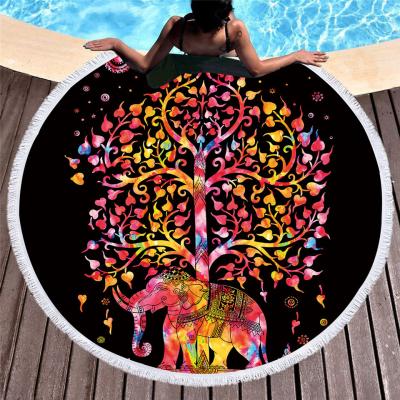 China Disposable Mandala Elephant Beach Towel With Tassel Around Beach Blanket Yoga Mat 59 Inches for sale