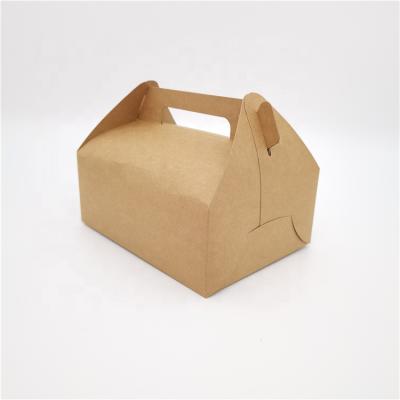 China Custom Die Cut Recyclable Custom Take Out Food Packaging Gable Boxes With Handle Brown Kraft Paper Pastry Boxes for sale