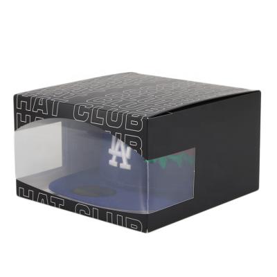 China Low Moq Good Quality Recyclable Custom Snapback Hat Boxes Baseball Cap Packaging Box With Window for sale