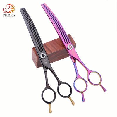 中国 FIRELION 7.25 Inch Pet Dog Grooming Shears High Quality 440C Steel Curved Thinning Scissors 販売のため