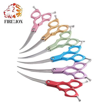 China Dogs Light Aluminum Alloy Handle Pet Curved Scissors Professional Multi Color Handle Pet Grooming Scissors for sale