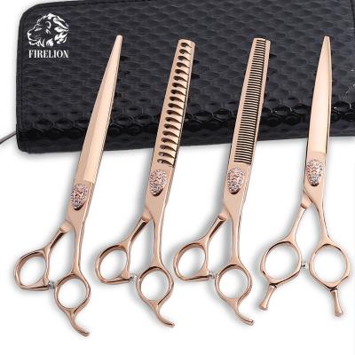 China Professional High Quality Best Dogs Crow 440c Steel Curved Bronze Dog Hair Cutting Grooming Shears Scissors Set for sale