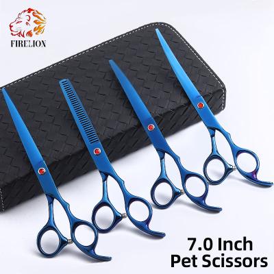 China Small Pets Professional 7.0 Inch Stainless Steel Cat Pet Shears Curved Thinning Grooming Scissors Set For Dogs Face for sale