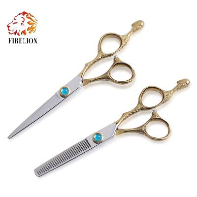 China Beauty Gold Hair Scissors Set Gold 6.0 Inch Hair Cutting Scissors And Hair Thinning Scissors Te koop