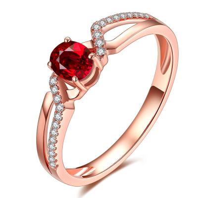 China Ruby fino y pavimenta el anillo de diamante, anillos sólidos de la piedra preciosa del oro de 18k Rose en venta