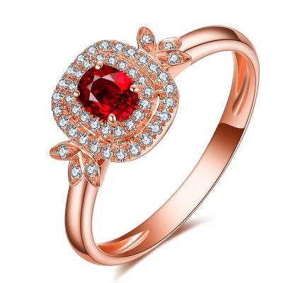 China el anillo de diamante de rubíes del oro de 14k Rose, anillo de la piedra preciosa con el micrófono pavimenta diamantes en venta