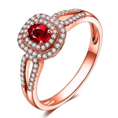 China Anillos de compromiso de rubíes rojos de lujo del racimo del diamante del estilo de Roylty en oro sólido en venta