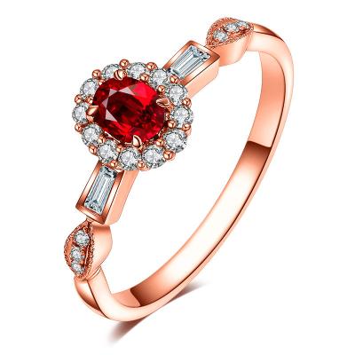 Chine Rubis et bague de fiançailles abordables d'or de Rose avec des diamants entourés à vendre