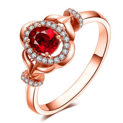 China Rubin 18k und Rosen-Goldverlobungsring, Damen-Brauthalo-Art-große karminrote Ringe zu verkaufen