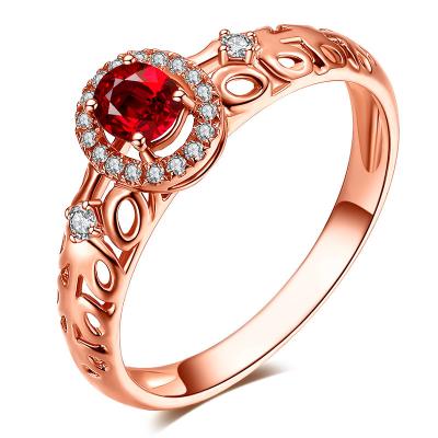 China Anillo de bodas natural de la piedra preciosa con Ruby y diamantes en el oro de Rose en venta