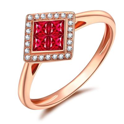 China Square Cut Ruby Diamond Ring Custom Made Ladies Gemstone Rings In Real Gold for sale