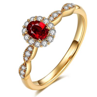 China Oval Red Ruby Ring With Diamonds Yellow Gold For Women Anniversary Gift for sale