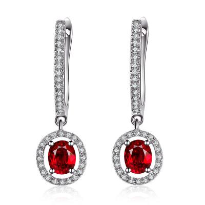 China Long Ruby Earrings White Gold 18k , Pear Shaped Ruby Earrings With Diamond Accents for sale