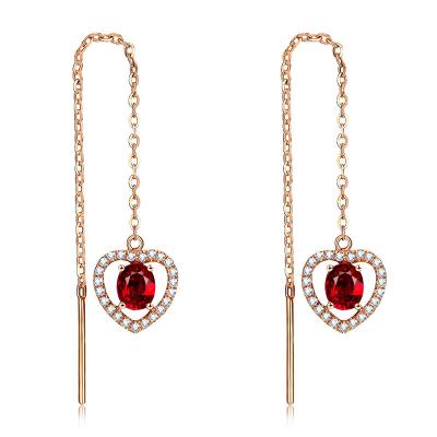 China Girls Rose Gold Red Ruby Heart Earrings  With Solitaire Gemstone And Diamond for sale