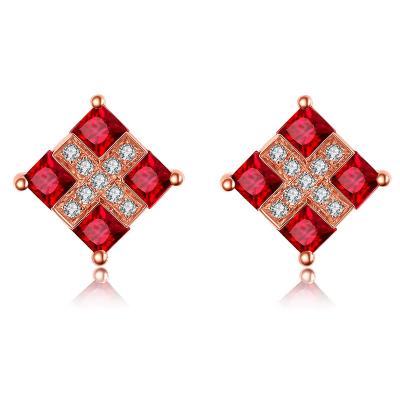 China 18k Gemstone Gold Jewelry Natural Ruby Stud Earrings With Real Diamonds for sale