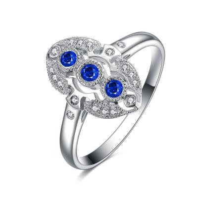 China Vintage Sapphire Diamond Ring With 18 Carat White Gold / Precious Gemstone for sale