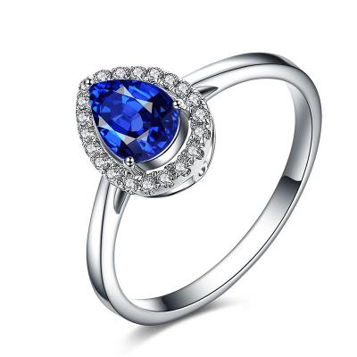 China Blue Sapphire Engagement Rings White Gold , Pear Shaped Engagement Ring Pave Diamond for sale